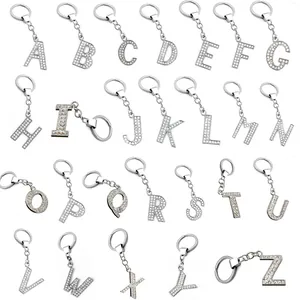 35mm silver alloy rhinestone alphabet keychains A-Z set for DIY bag charms and jewelry
