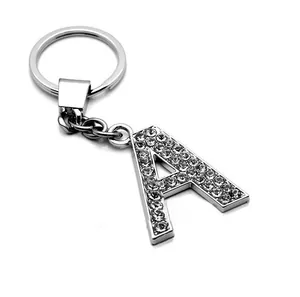 Elegant silver alloy keychain featuring a crystal-encrusted letter A pendant for keys or bags