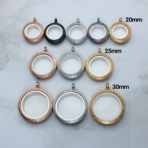 Stainless Steel Frosted Gau Box Locket Pendant Double Sided Glass Round Keepsake Memory Necklace For Unisex Fashion Jewelry
