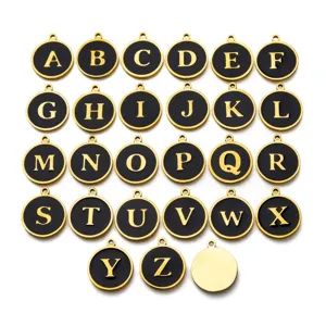 Alphabet charms collection A-Z in black and gold for DIY jewelry making and pendants.