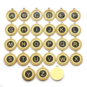 Round stainless steel A-Z alphabet pendant charms set with enamel detailing for DIY