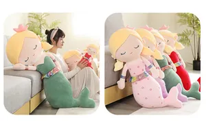 Mermaid princess plush dolls shown in various colors and sizes for cozy bedroom decoration