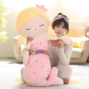 Large pink mermaid princess plush pillow toy for kids, soft sleeping doll birthday gift