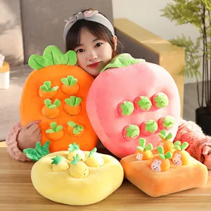 Interactive plush fruit and vegetable toy set with pullable carrot and pineapple