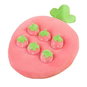 Interactive strawberry plush pet toy snuffle mat with removable strawberry dolls