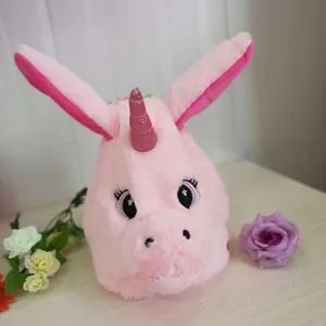 Simpatico cappello da coniglio unicorno in peluche rosa elettrico con orecchie