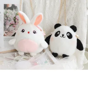 Bonitos bolsos cruzados de peluche de conejo y panda con correas de cadena dorada en set