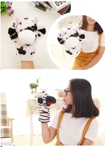 Soft plush cow and zebra hand puppets for kids' storytelling and role play