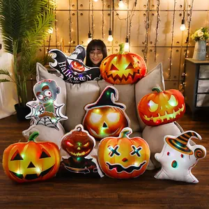 Φωτιζόμενα λούτρινα μαξιλάρια Halloween με σχέδια κολοκύθας φαντάσματος και ζόμπι για ντεκόρ