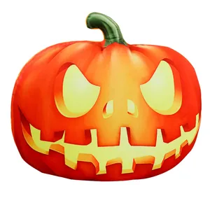 Λούτρινο μαξιλάρι κολοκύθας Halloween με ζωντανό πορτοκαλί σχέδιο και τρομακτική όψη