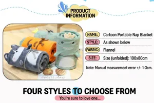 Detailed product info for portable cartoon flannel roll blankets, size 100x80cm
