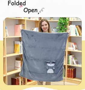 Soft gray flannel blanket with cute embroidered animal character detail