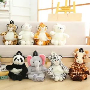 Sammlung süßer Cartoon-Tierplüschrucksäcke mit Tiger Elefant und Pandabär Motiven