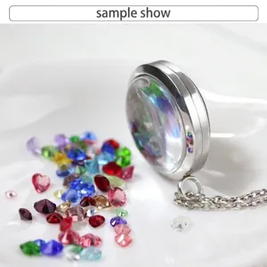 Stainless steel round floating glass locket pendant with 12 colors of crystal birthstones