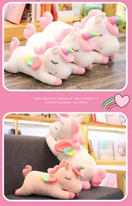 Soft rainbow unicorn plush toys in various sizes, ideal for home decor and kids' comfort.