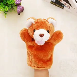 Plush brown bear hand puppet for early education and storytelling role play