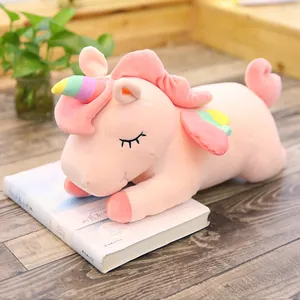 Lying Rainbow Angel Unicorn Plush Toy Soft Stuffed Animal Pony Throw Pillow Electric Massage Doll For Kids Girly Heart Decor