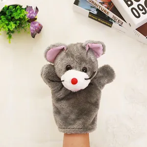 Cute grey plush mouse hand puppet toy for kids storytelling and role play games