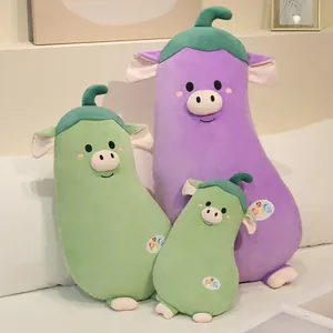 Peluche cochon aubergine mignonne, long coussin de corps disponible en vert et violet