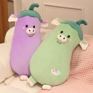 Mignon oreiller en peluche long en forme d'aubergine et porc pour dormir au lit
