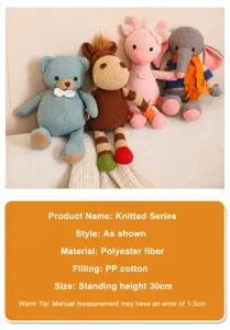 Spécifications détaillées et matériaux pour la collection de peluches tricotées à la main