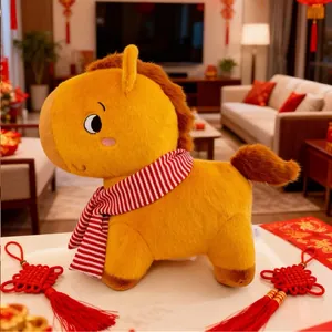 Lindo peluche de caballo amarillo con bufanda para regalo del Año del Caballo chino