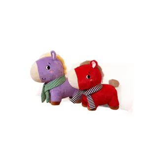 Lindos peluches de caballos morados y rojos con bufandas a rayas, regalos de zodiaco