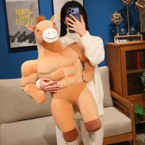 Funny muscular horse plush toy pillow for boyfriend birthday gift and home decor