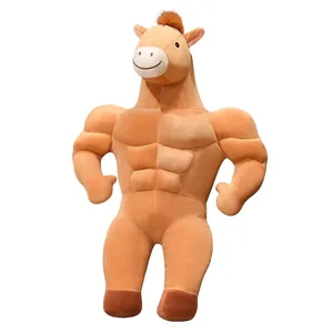 Funny muscle horse plush toy with creative muscular body design soft stuffed pillow