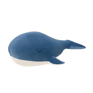 Soft blue whale plush pillow cartoon stuffed animal toy for girls birthday gift