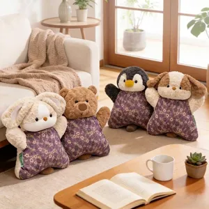 Cute Animal Plush Hand Warmer Pillow Soft Cartoon Rabbit Bear Penguin Dog Floral Dress Cushion Stress Relief Gift For Women