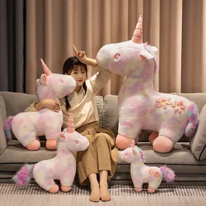 Standing colorful rainbow plush unicorn doll soft stuffed animal dreamlike gift for girls