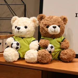 Coppia di adorabili orsetti peluche da calcio in maglia verde, morbido peluche regalo per bambini