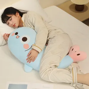 Cute blue cartoon fish long plush pillow for side sleeping, pregnancy support, and bed comfort