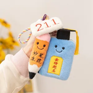Cute plush exam success keychain set with pencil and book design for graduation gift