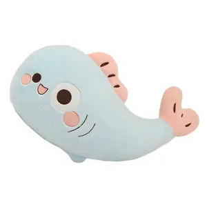 Cute cartoon blue fish plush pillow soft cushion for bedroom