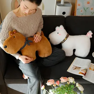 Cute plush dog toy with bow tie decorative throw pillow for sofa and bed birthday gift