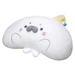 Adorable white seal curved plush pillow for lumbar support and decorative comfort