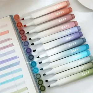Close-up of 12-pack gradient pastel highlighters showing colors and chisel tip