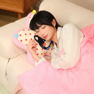 Star-shaped 2-in-1 cat print pillow and pink blanket set for office naps and sofa decor