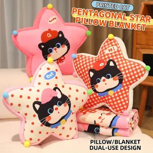 2-in-1 star-shaped cat pillow and blanket for office and home decor
