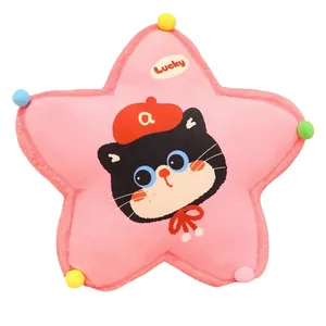 Cute pink star-shaped plush cat pillow cushion for office nap and home decoration