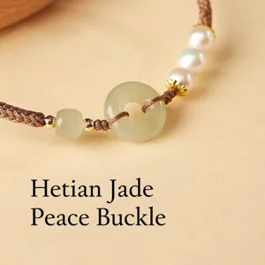 Gewebtes Armband aus Hetian-Jade Ping'an Kou mit Naturperlen und Goldperlen