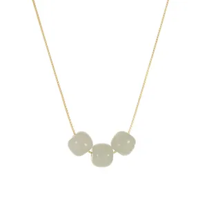 Elegant S925 silver box chain necklace with three minimalist pale green Hetian jade style beads