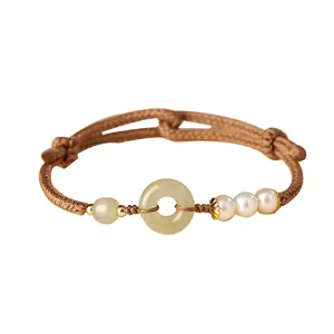 Eleganter Hetian Jade Donut Friedensschnalle Armband mit echten Naturperlen für Damen