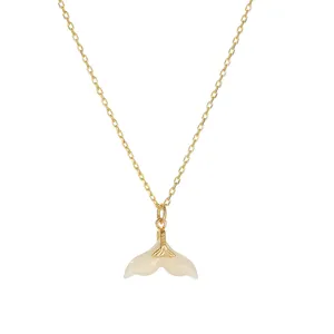 Elegant S925 sterling silver necklace featuring a light green nephrite jade whale tail pendant