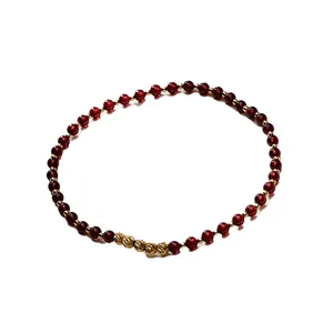 Elegant wine red natural garnet beaded anklet featuring 14K gold-filled corrugated beads