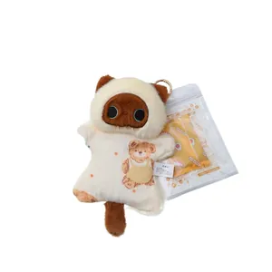 Adorable cartoon cat plush keychain doll hand warmer with a replacement warm pack