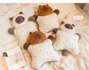 Cojines de peluche de 50 cm de Capybara y gato con lindos lunares de colores