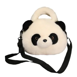 Lindo bolso bandolera de peluche de panda con correa ajustable y asa para niños